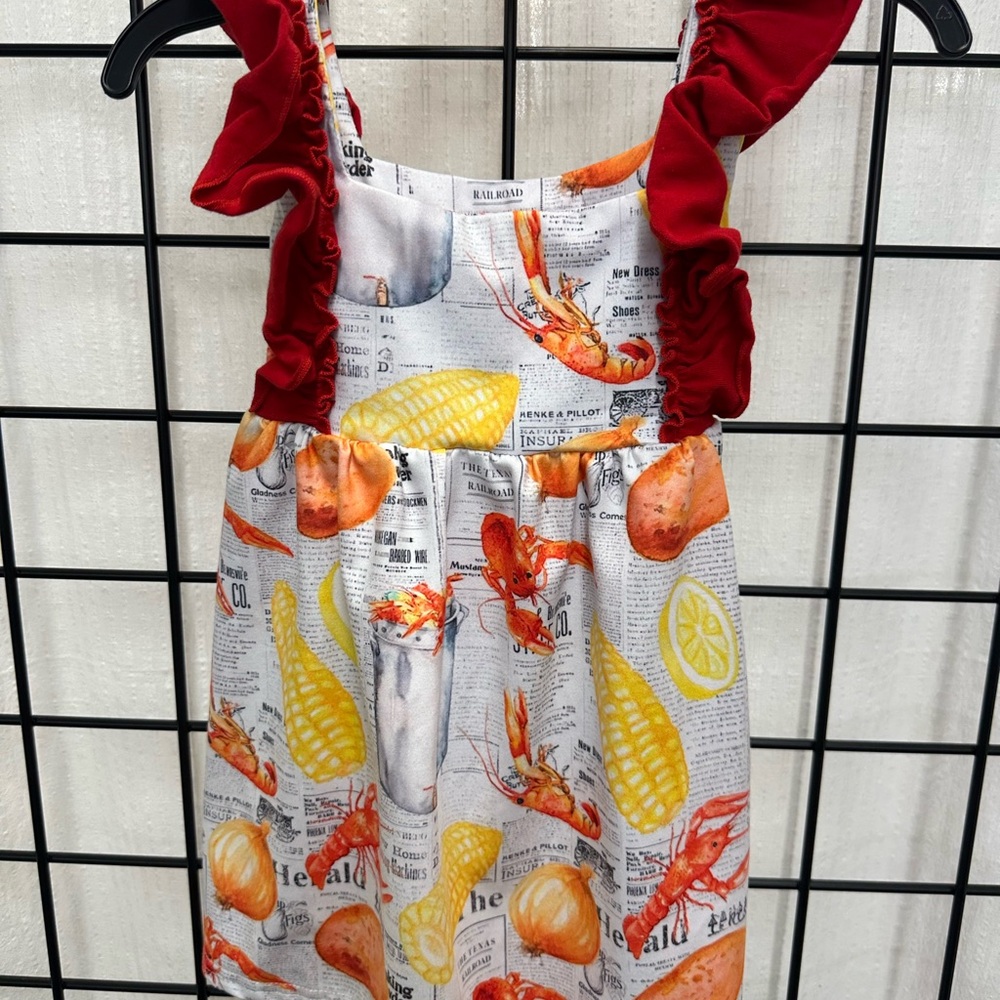 Colorful Kids Dress with Seafood Print